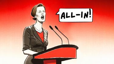 karikaturtegning av anette trettebergstuen om dns-blokkeringen, med en tekstboble som sier all-in